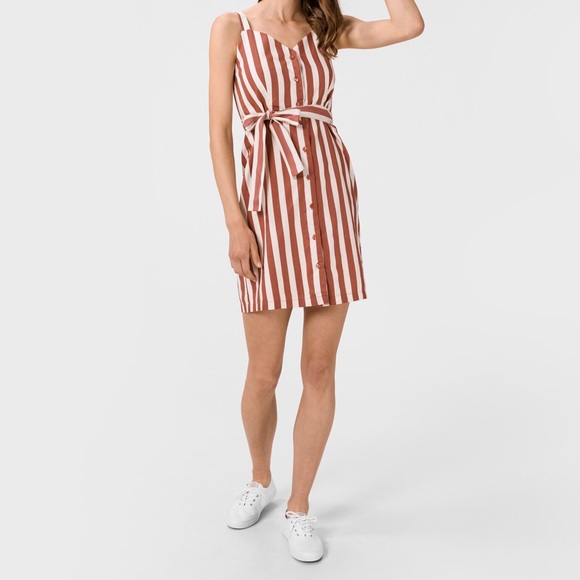 VERO MODA | XL | Masala Delta Button Red Striped Dress 100% Organic Cotton NWT - Picture 14 of 14
